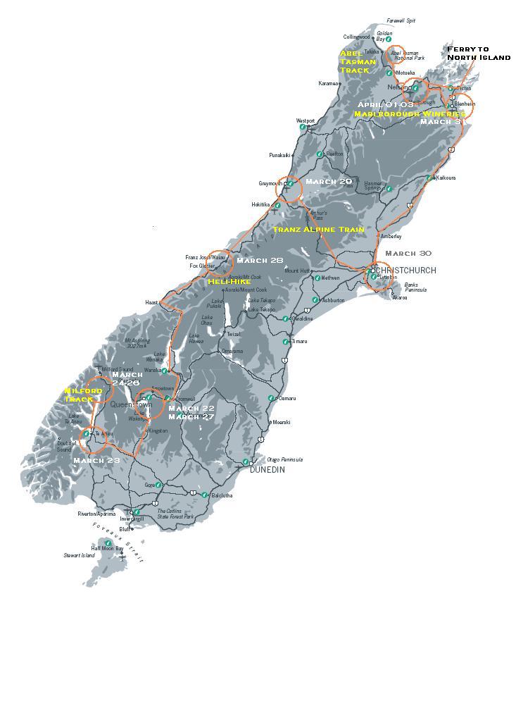 New Zealand - South Island Travel Map